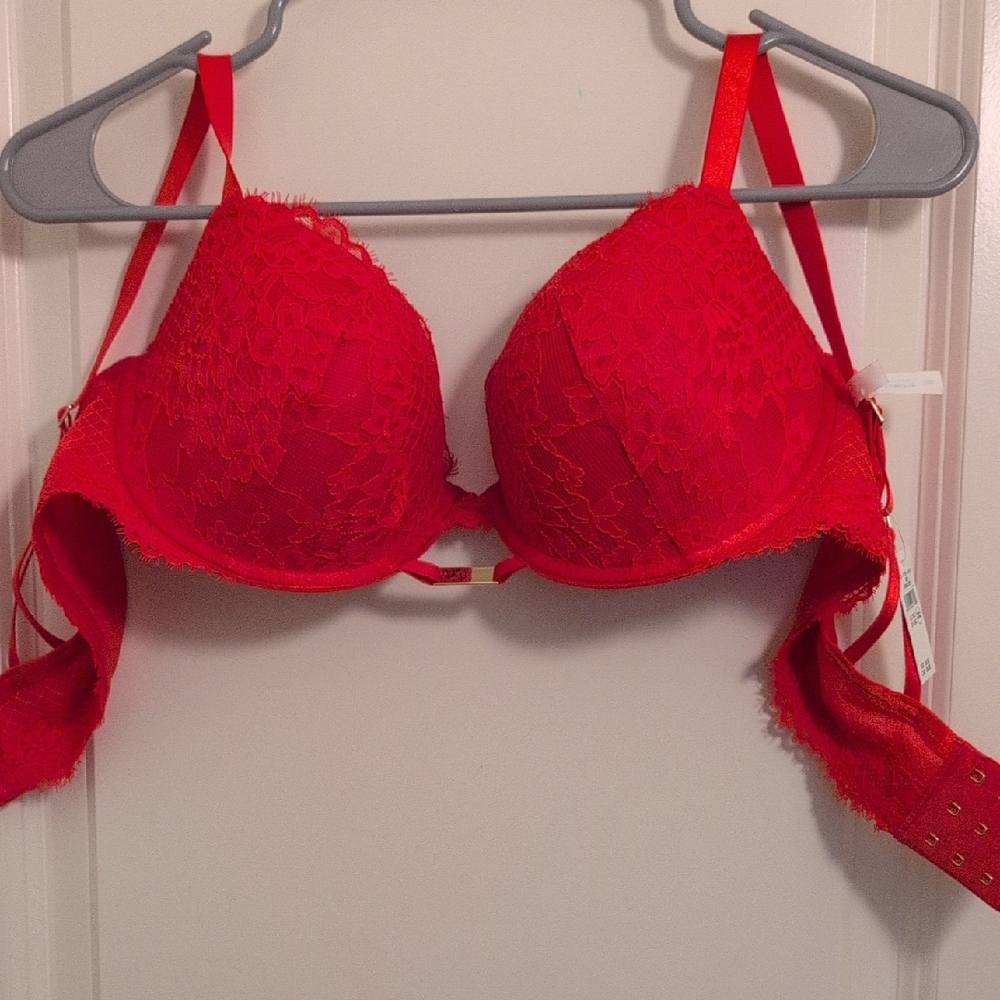 NWT Aerie Red Balconnette Bra with Gold Bar, 38c